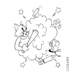 Раскраска Ох как злятся Том и Джерри, чёрно-белый контур