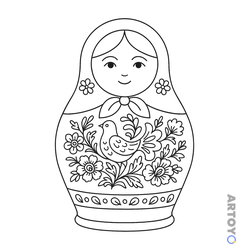 Раскраска Матрёшка с птичкой