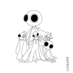 Все герои Rainbow Friends — раскраска для распечатки