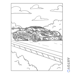 Раскраска Гоночный автомобиль Макларен 720S GT3, чёрно-белый контур