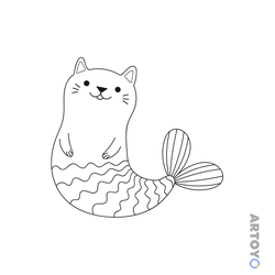 Кот - русалочка — раскраска для распечатки
