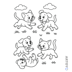 Коты кошки, котят: раскраска Коты и собаки