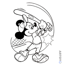 Микки Мауса и его друзей: раскраска Микки Маус с бейсбольной битой