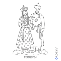 Раскраска «Буряты в национальном костюме» из категории Костюмы народов России