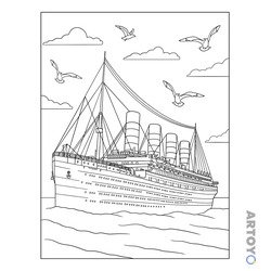 Раскраска Титаник в море — А4