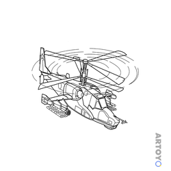 Раскраска Вертолёт Чёрная акула, чёрно-белый контур