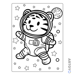 Раскраска Милый тигрёнок - космонавт