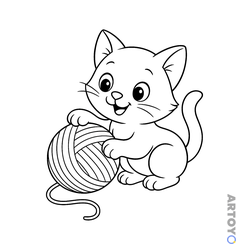 Раскраска Котенок играет с нитками