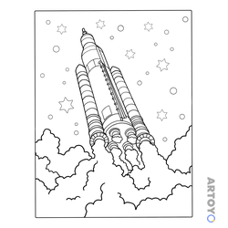 Раскраска Space Launch System - американская сверхтяжёлая ракета, чёрно-белый контур