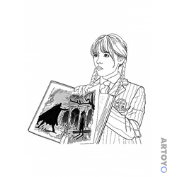 Уэнсдей: раскраска Уэнсдей с книгой в руках