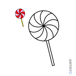 Леденец для малышей с цветным образцом — раскраска для распечатки