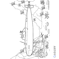 Подводные лодки: раскраска Атомная подводная лодка возле морского дна