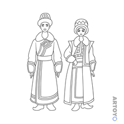 Раскраска «Алтайцы в национальной одежде» из категории Костюмы народов России