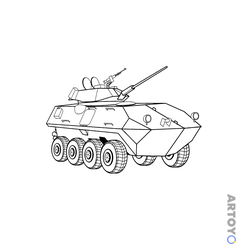 Раскраска Швейцарский БТР LAV-25 Пиранья, чёрно-белый контур