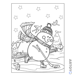 Раскраска Снеговик играет в хоккей
