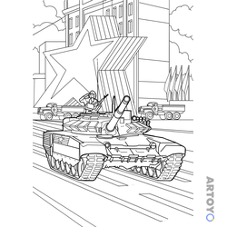 Раскраска Российский основной боевой танк Т-72Б3 на 9 мая — А4