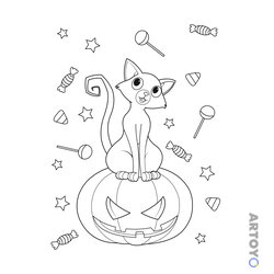 Раскраска Кот и злая тыква