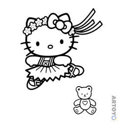 Раскраска Kitty на танцах, чёрно-белый контур