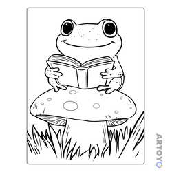 Лягушки: раскраска Лягушка читает книжку