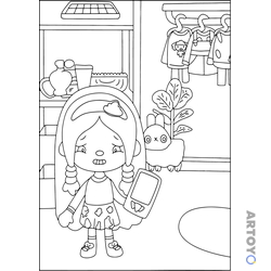 Toca Boca девочка с телефоном — раскраска для распечатки