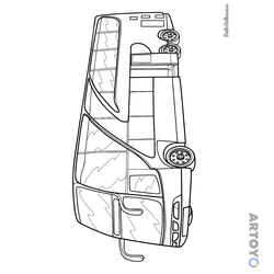 Раскраска Туристический автобус, чёрно-белый контур