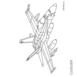 Раскраска Истребитель ФА-18, чёрно-белый контур
