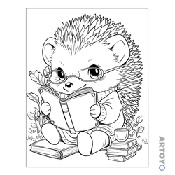 Милые раскраски: раскраска Милый ёжик читает книжку