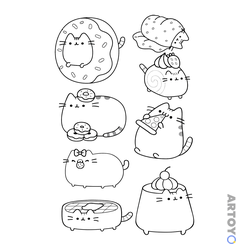 Раскраска Кот Пуишн и десерты — А4