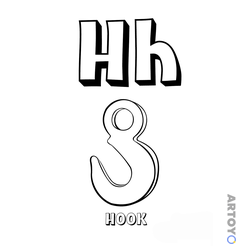 Раскраска Буква H английского алфавита, чёрно-белый контур
