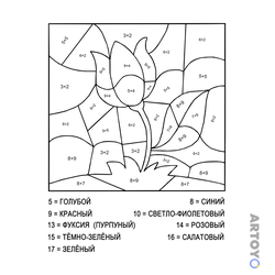 Математические раскраски: раскраска Тюльпан (сложение и вычитание до 20)
