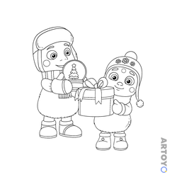 Раскраска Лунтик и Луна с подарками
