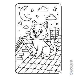 Кот на крыше — раскраска для распечатки