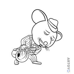 Раскраска Выступление мышонка Майка, чёрно-белый контур