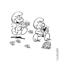 Раскраска Смурфы со сладостями, чёрно-белый контур
