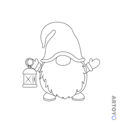 Раскраска Милый гном с фонариком
