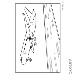 Пассажирский самолёт на взлётной полосе — раскраска для распечатки