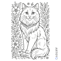 Раскраска Породистая кошка — А4