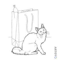 Коты кошки, котят: раскраска Кот разбирает покупки