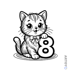 Раскраска Открытка к 8 марта с котёнком — А4
