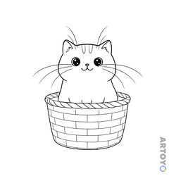 Коты кошки, котят: раскраска Кошка в корзинке