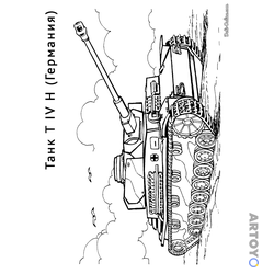 Раскраска Танк T IV H, чёрно-белый контур