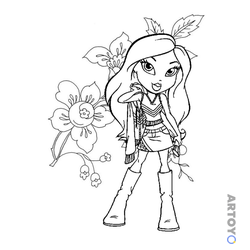 Раскраска Bratz на цветочной аллее