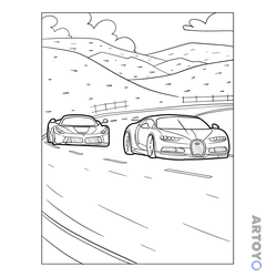 Раскраска Бугатти Chiron на трассе — А4