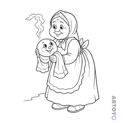 Из сказки Колобок: раскраска Испекла бабка колобок