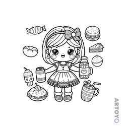 Куклы: раскраска Кукла с едой