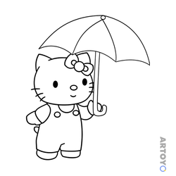 Раскраска Kitty с новым зонтиком — А4