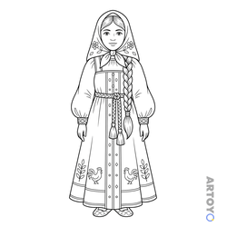 Раскраска Русская женская национальная одежда — А4