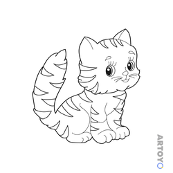 Коты кошки, котят: раскраска Полосатый котёнок
