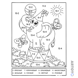 Раскраска Слон (вычитание до 20) — А4
