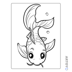 Раскраска Милая рыбка карп Кои, чёрно-белый контур
